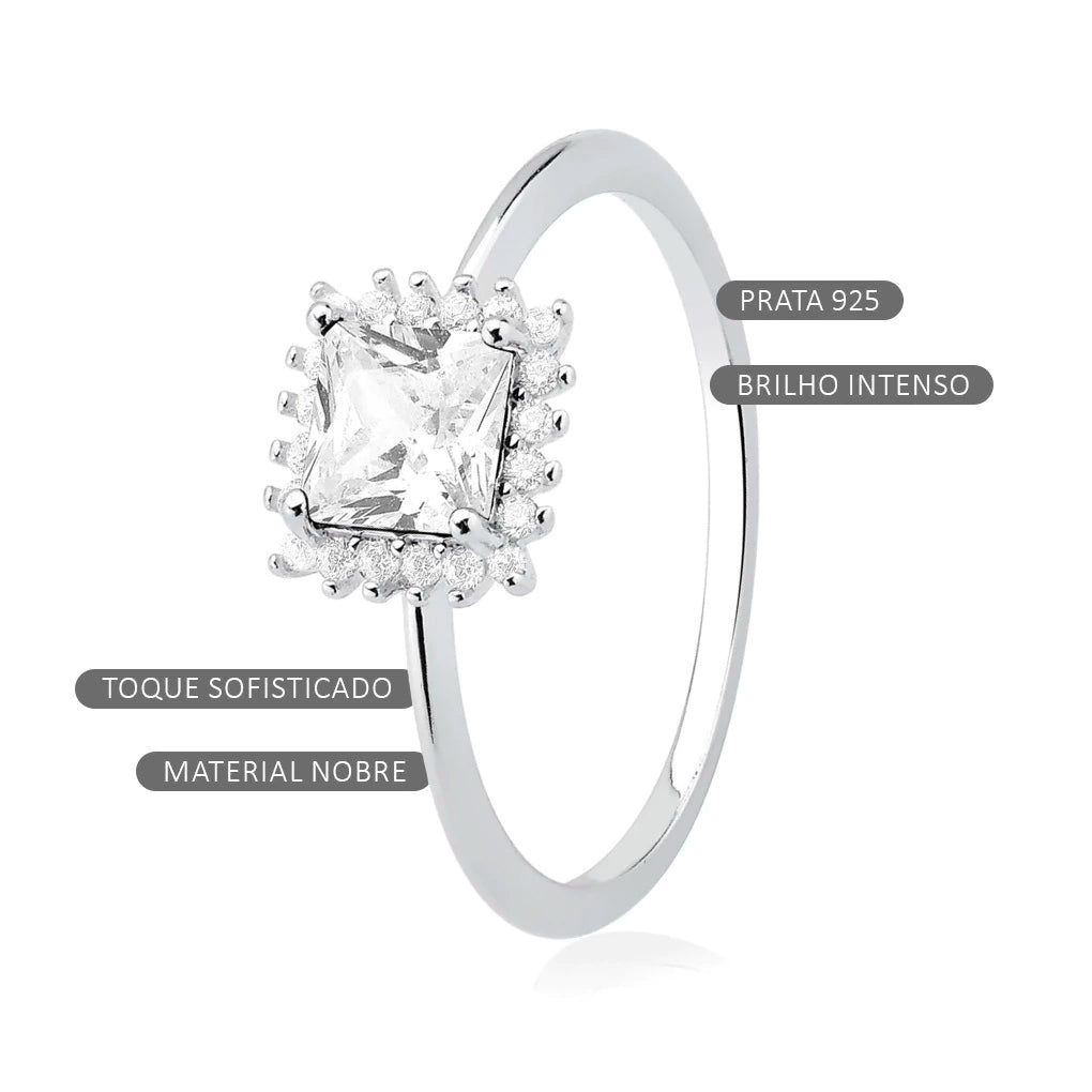 Anillo de plata con engaste de piedra de circonita cúbica cuadrada blanca