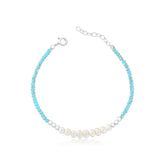 Pulsera de plata con cristales azules y perlas, 20cm.