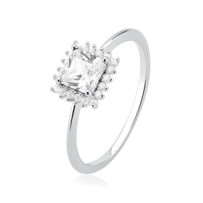Anillo de plata con engaste de piedra de circonita cúbica cuadrada blanca