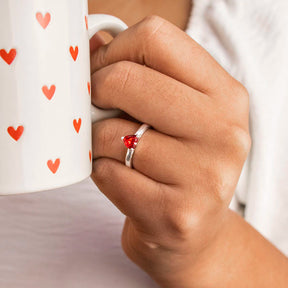 Anillo solitario de plata rojo Tú y Yo