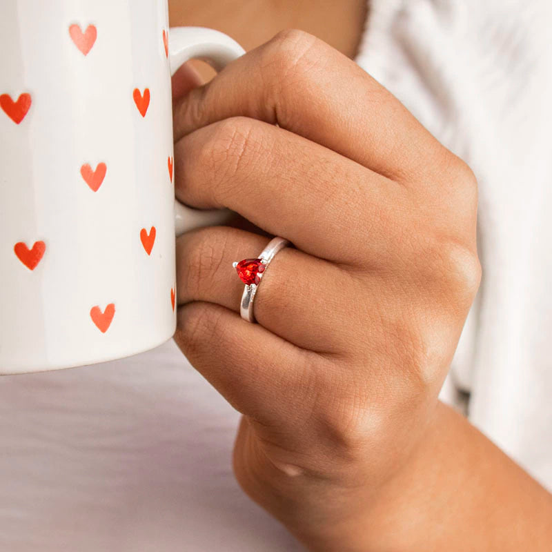 Anillo solitario de plata rojo Tú y Yo