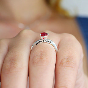 Anillo solitario de plata rojo Tú y Yo