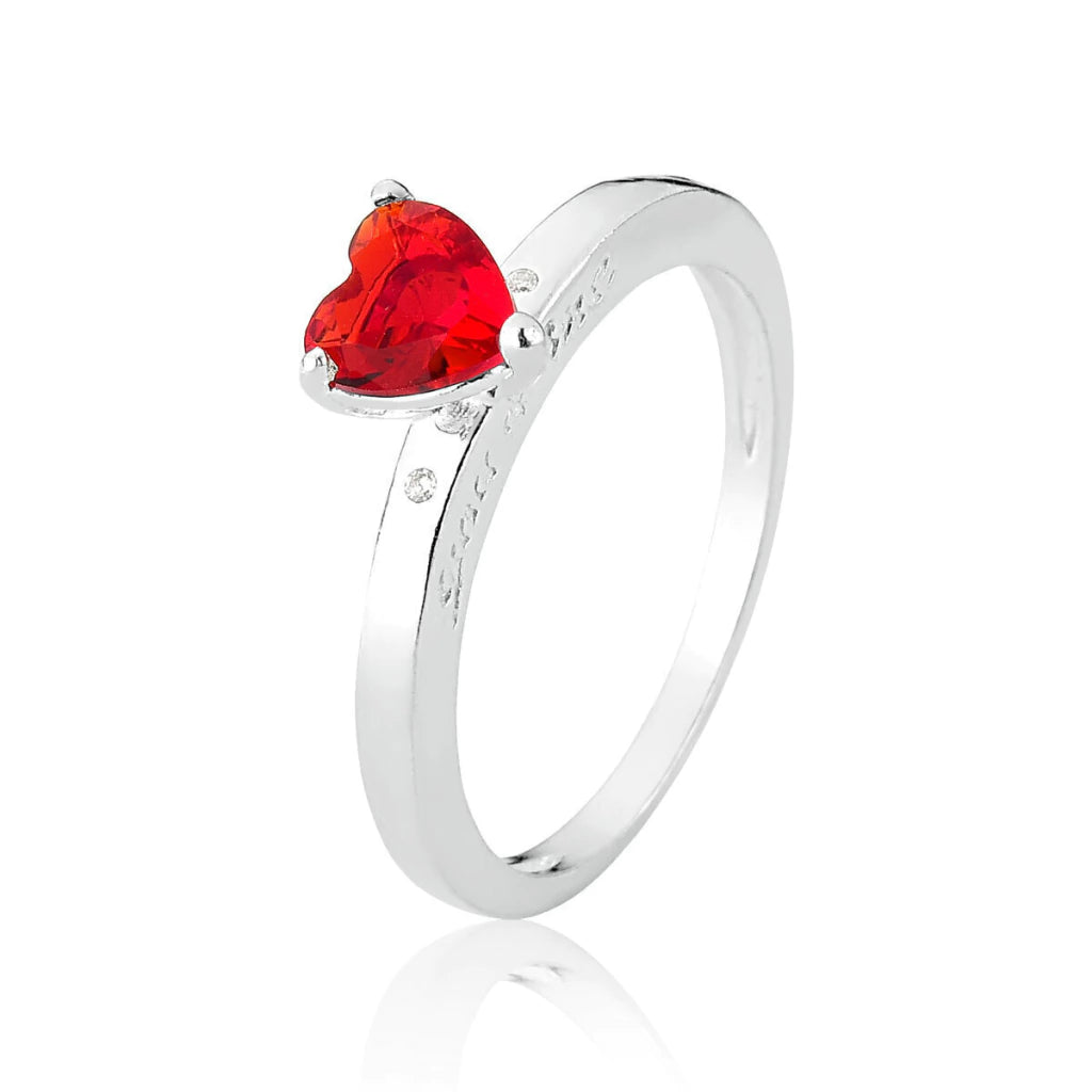 Anillo solitario de plata rojo Tú y Yo