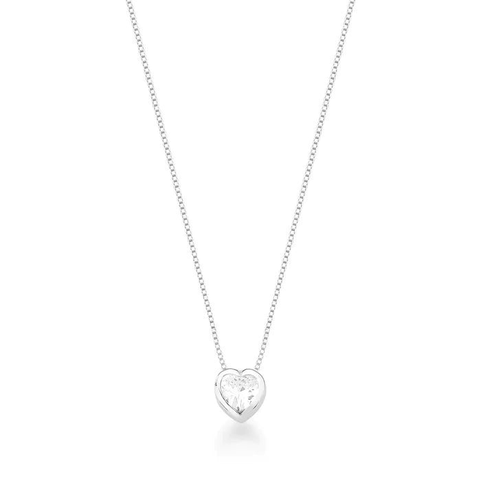 Collar de corazón de plata con punto de luz, 45 cm