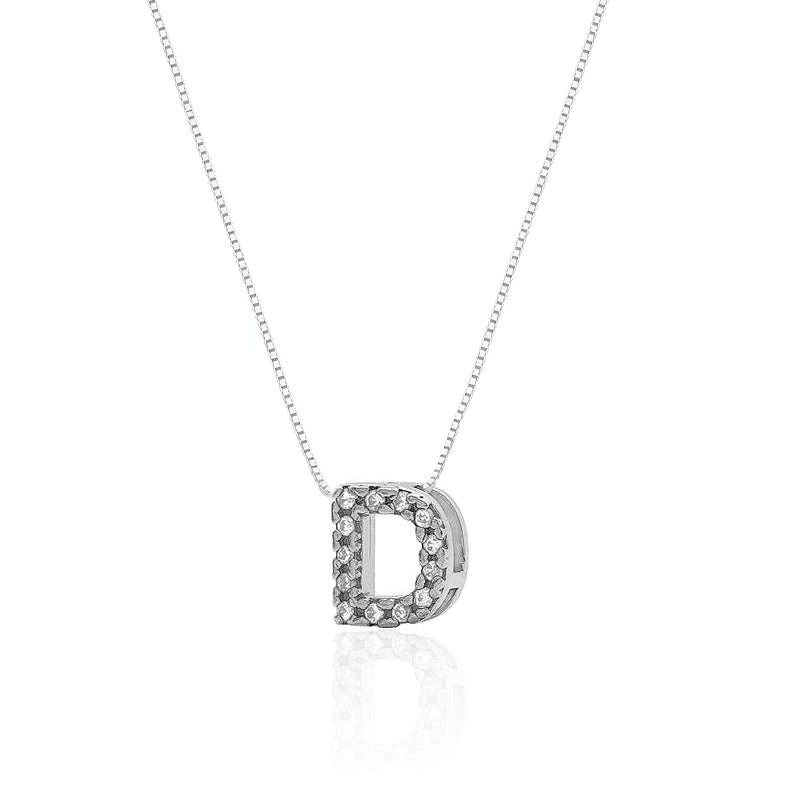 Collar de plata con letra inicial, adornado con circonitas, 45cm.