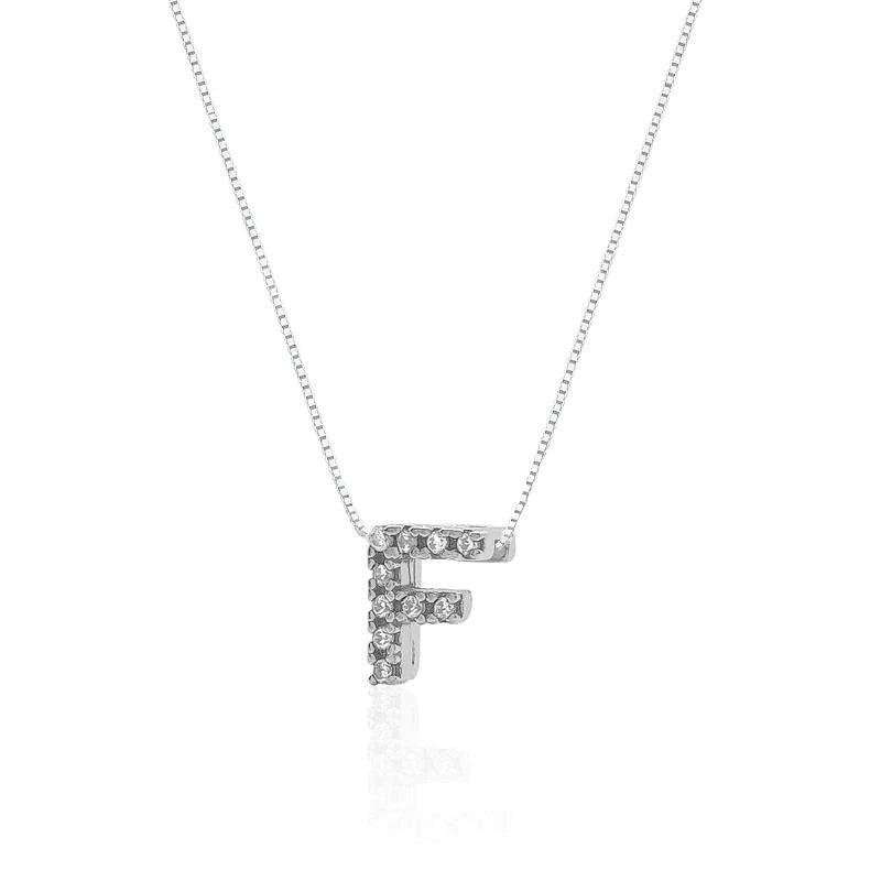 Collar de plata con letra inicial, adornado con circonitas, 45cm.