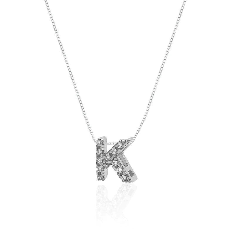 Collar de plata con letra inicial, adornado con circonitas, 45cm.