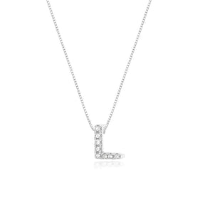 Collar de plata con letra inicial, adornado con circonitas, 45cm.