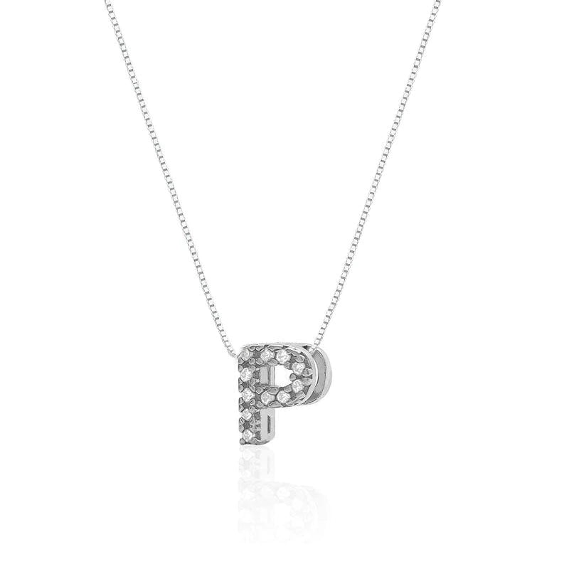 Collar de plata con letra inicial, adornado con circonitas, 45cm.