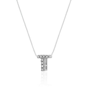 Collar de plata con letra inicial, adornado con circonitas, 45cm.