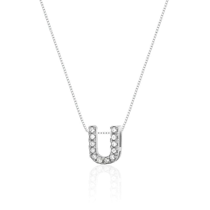 Collar de plata con letra inicial, adornado con circonitas, 45cm.