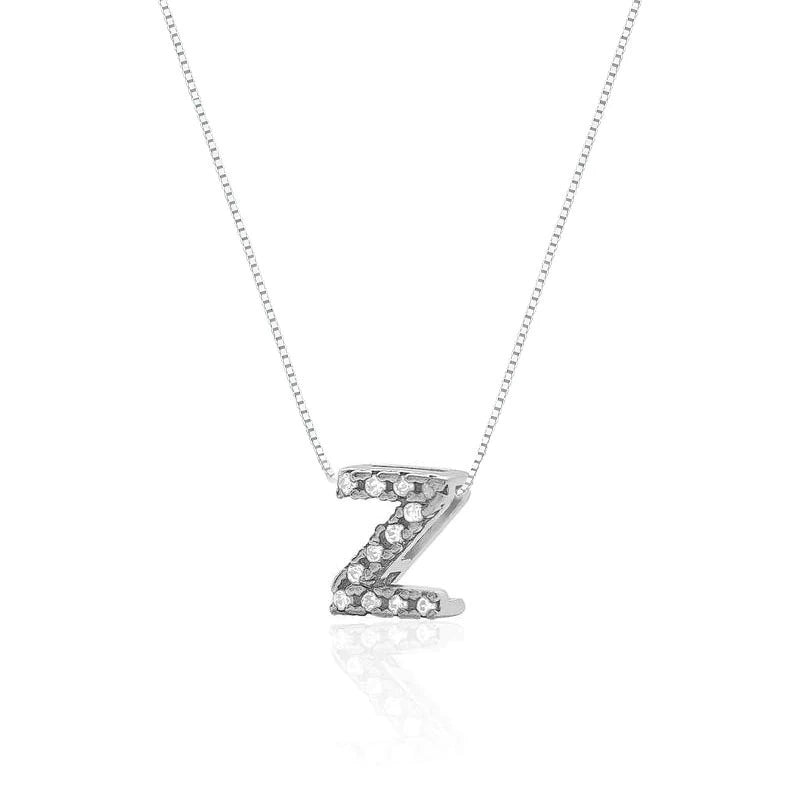 Collar de plata con letra inicial, adornado con circonitas, 45cm.