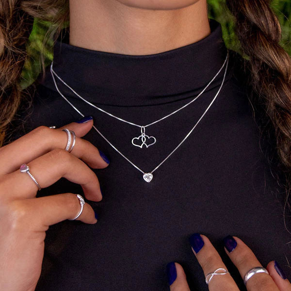 Collar de corazón de plata con punto de luz, 45 cm