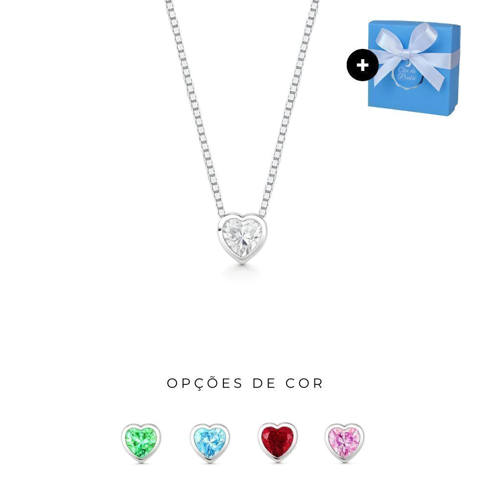 Collar de corazón de plata con punto de luz, 45 cm