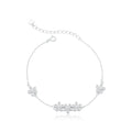 Pulsera de plata con cinco flores pavimentadas, 21 cm