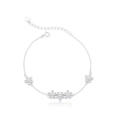 Pulsera de plata con cinco flores pavimentadas, 21 cm
