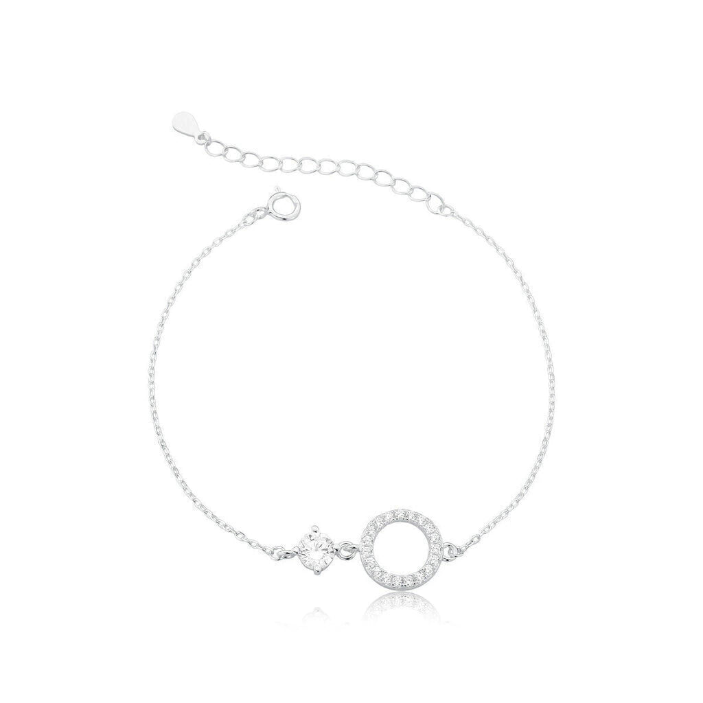 Pulsera de plata con círculo de piedras y una única gema, 20cm.