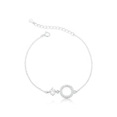 Pulsera de plata con círculo de piedras y una única gema, 20cm.