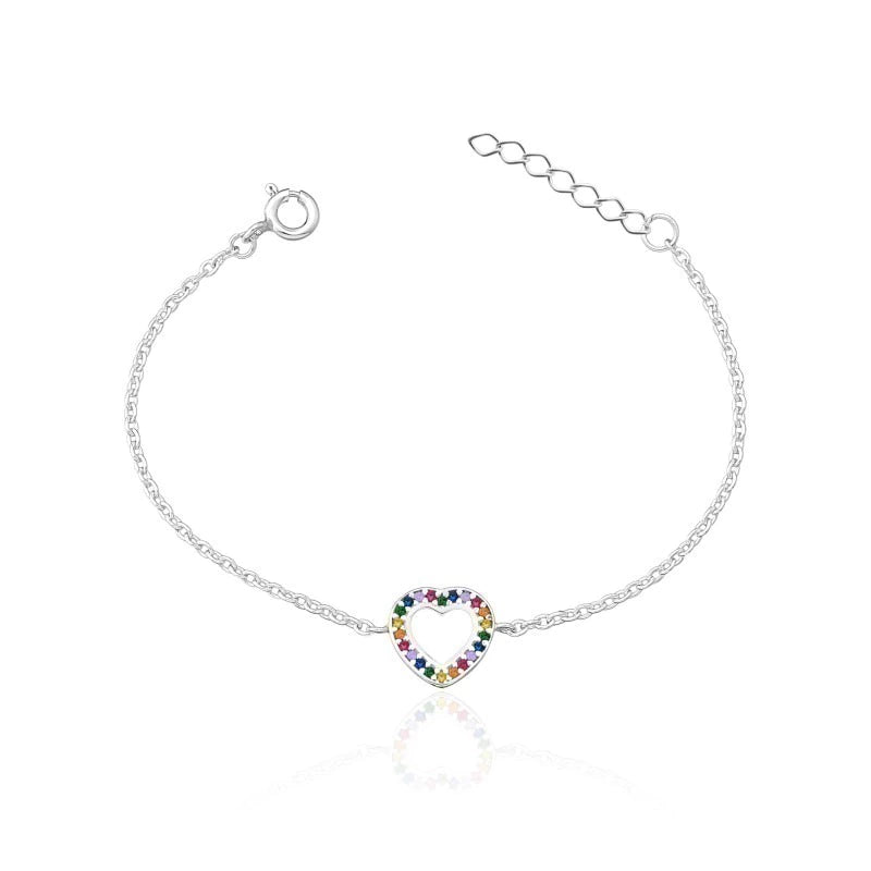Pulsera de plata con diseño de corazón pavé de colores, 18 cm: múltiples destellos para noches de gala